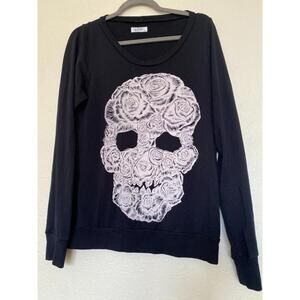 Lauren Moshi Long Sleeve Thermal Top XS Black White Scull